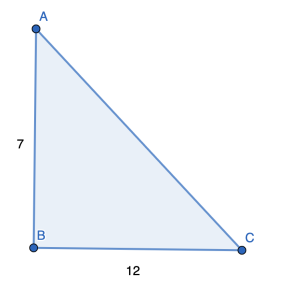 Right triangle with side lengths 7 and 12