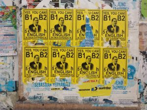 English Classes banners in a wall